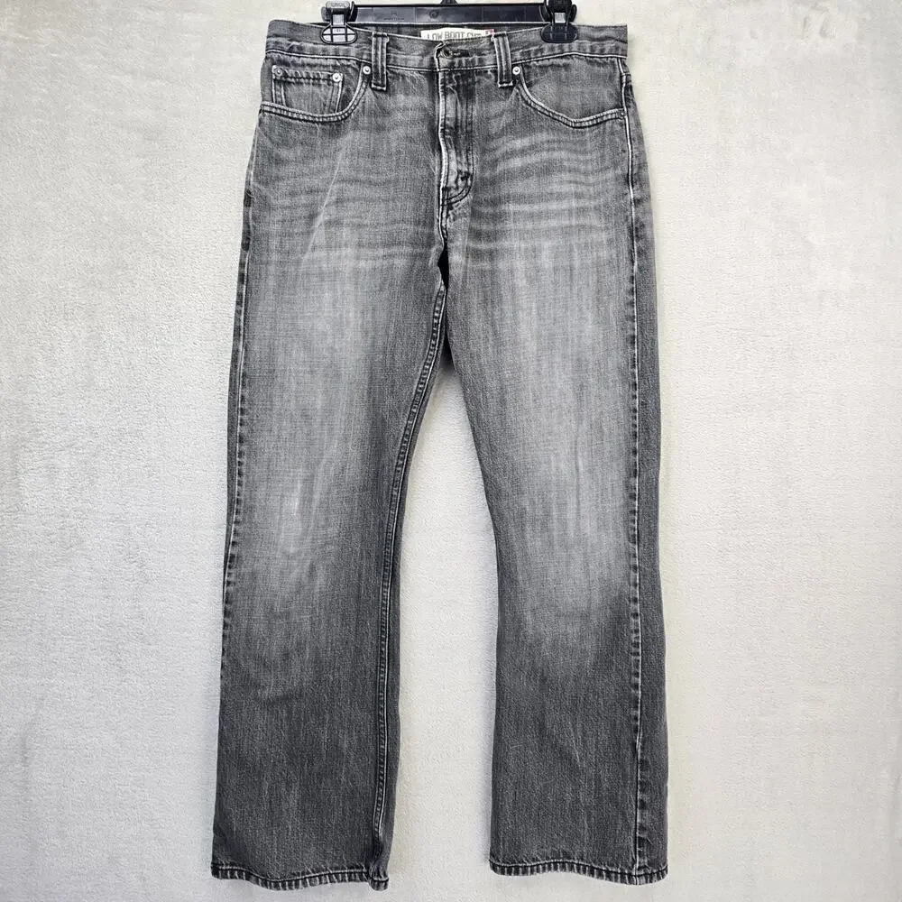 VTG Levis 527 Low Bootcut Jeans Mens 34x32 Faded Black Gray Denim Whiskers Y2K
